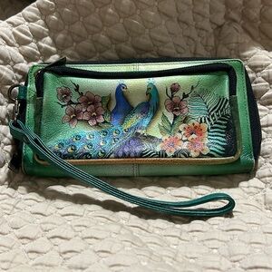 Anuschka Handpainted Leather Women's Rfid Blocking Wallet, PASSIONATE PEACOCKS